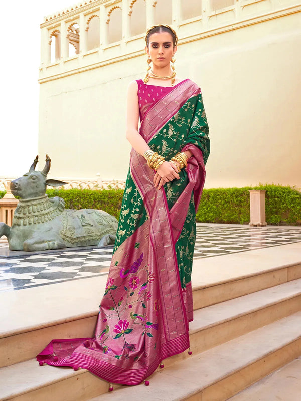 Green Silk Traditional Designer Paithani Saree For Festival Wear