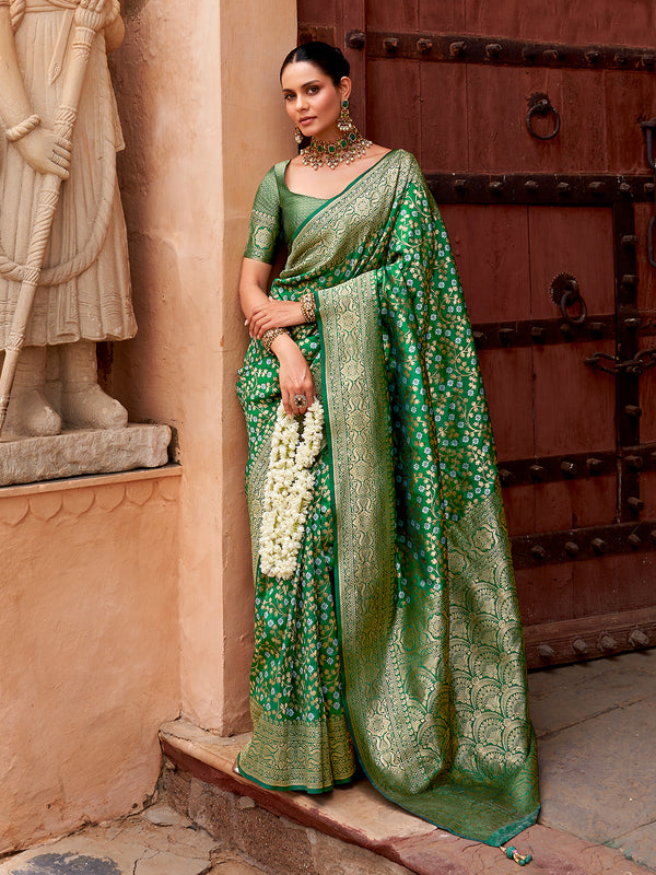 Designer Weaving Green Banarasi Silk Weeding Saree