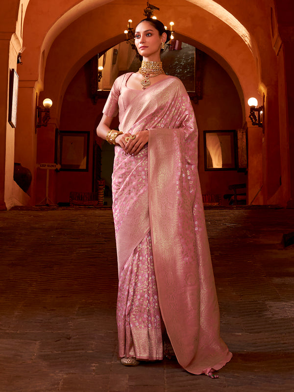 Light Pink Banarasi SIlk Weeding Saree With Weaving Work