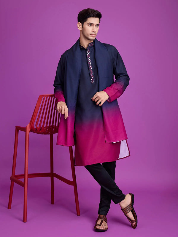 Navy Blue & Rani Rayon Men's kurta with Mirror Work For Every Occasion