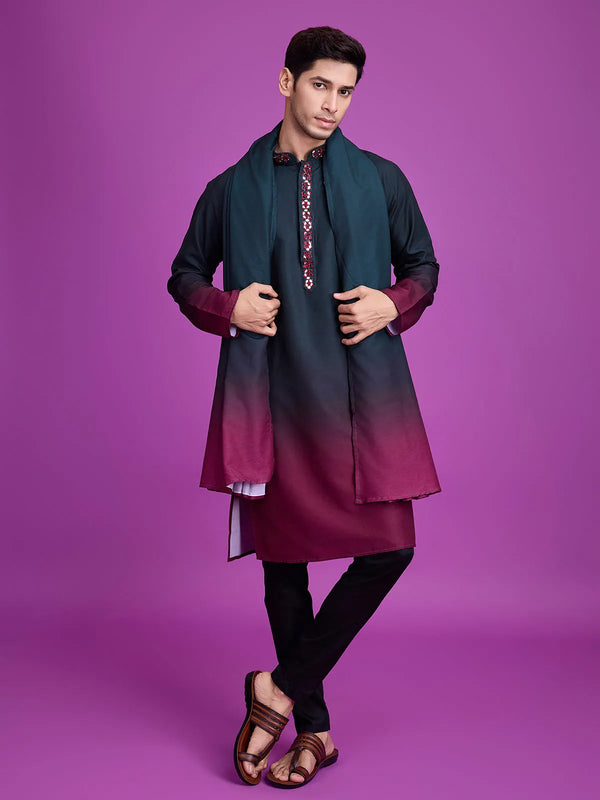 Green & Maroon Rayon Men's kurta with Mirror Work For Every Occasion