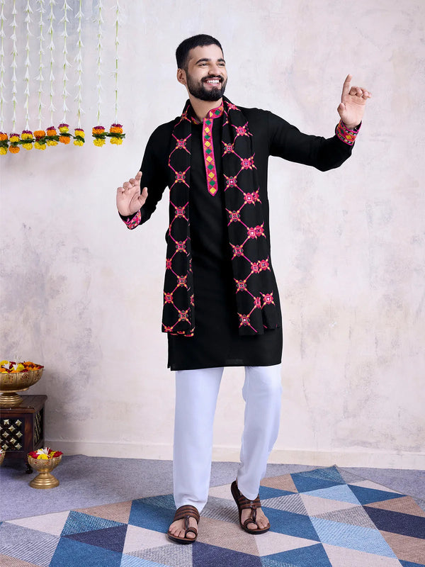 Black Embroidered Designer Men's Navratri kurta