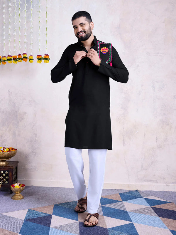 Men's Black Rayon Navratri Traditional kurta with  Embroidered Real Mirror Work