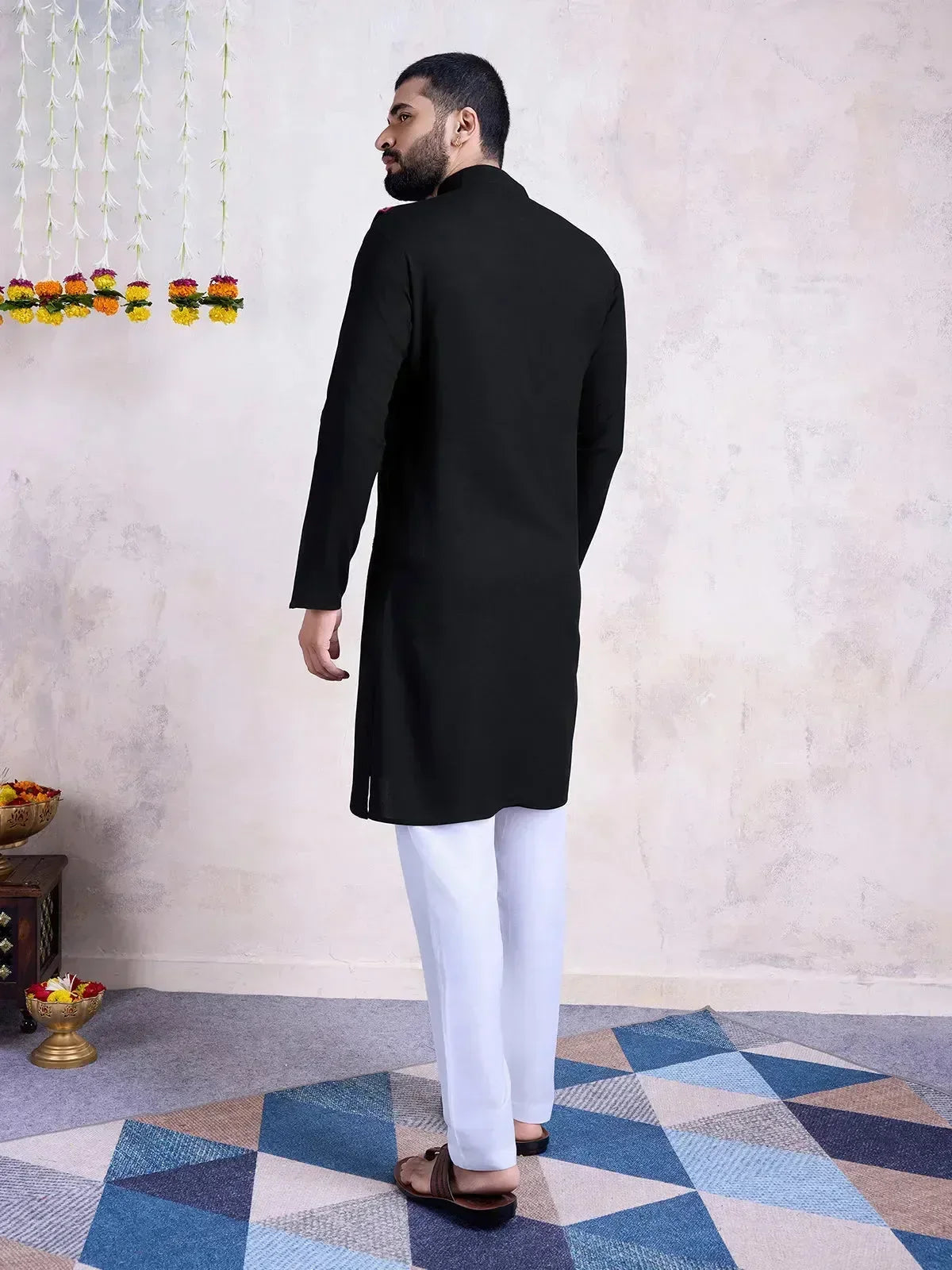 Black Navratri Special Men's Readymade Kurta Churidar With Machine Embroidery Patch Work Lace Work main image 1