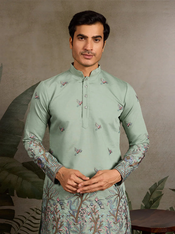 Span Green Deep V Viscose Kurta main image 0