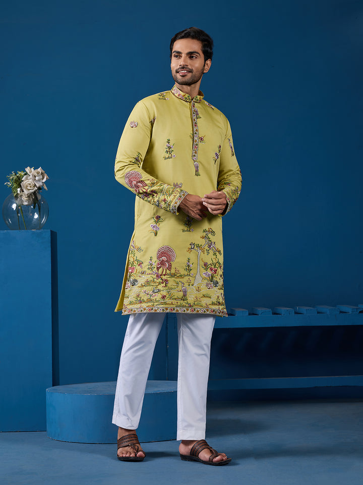 Traditional Occasion Wear Yellow Viscose Silk Kurta for Men