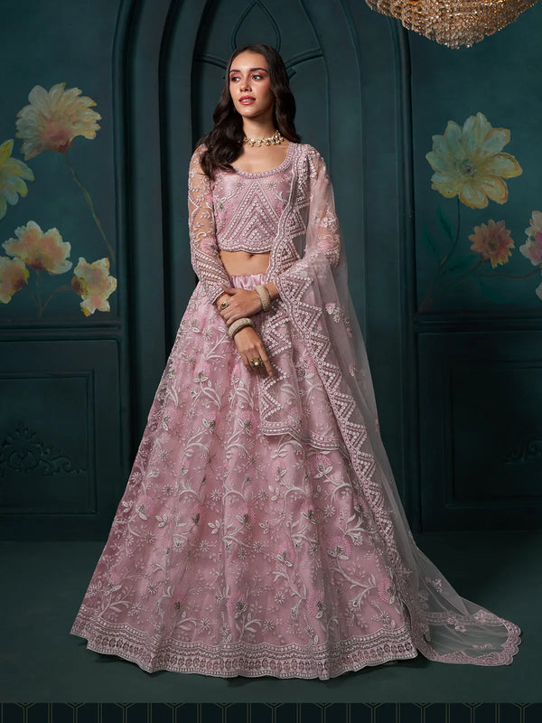 Dusty Pink Designer Bridal Lehenga Choli with Embroidery Work For Wedding Wear