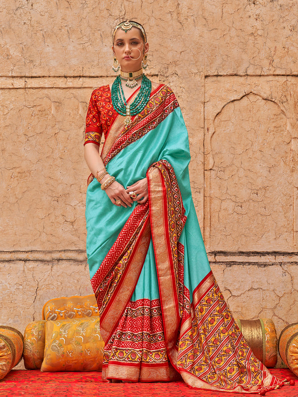 Sea Green Viscose Silk Patola Weeding Saree