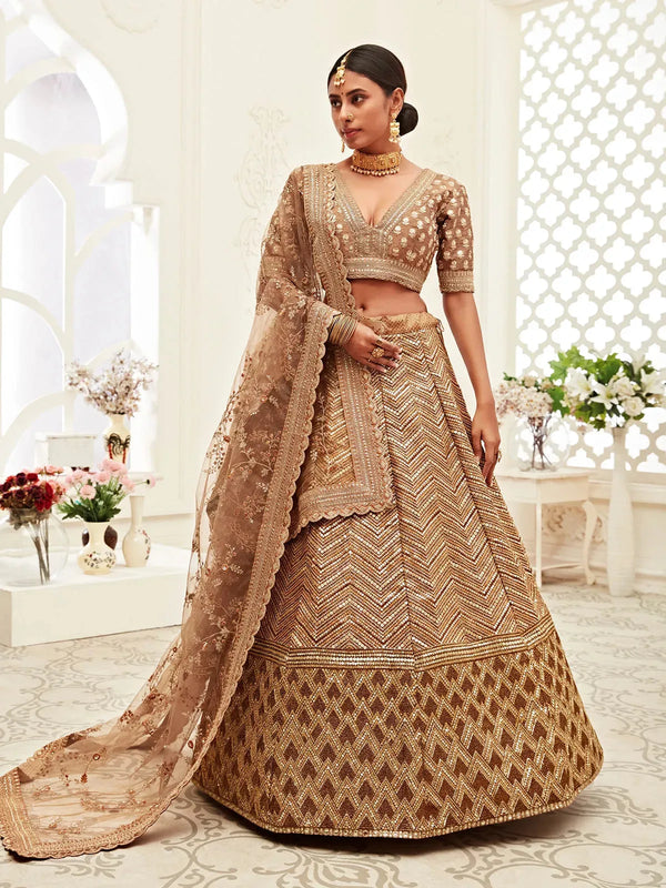 Brown Silk Lehenga Set with Sequins Embroidery Work for Wedding Wear