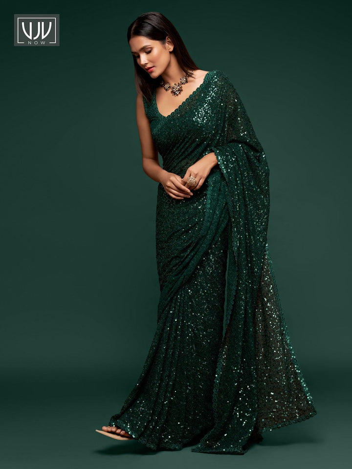 Alluring Green Color Georgette Designer Party Wear Saree - VJV Now