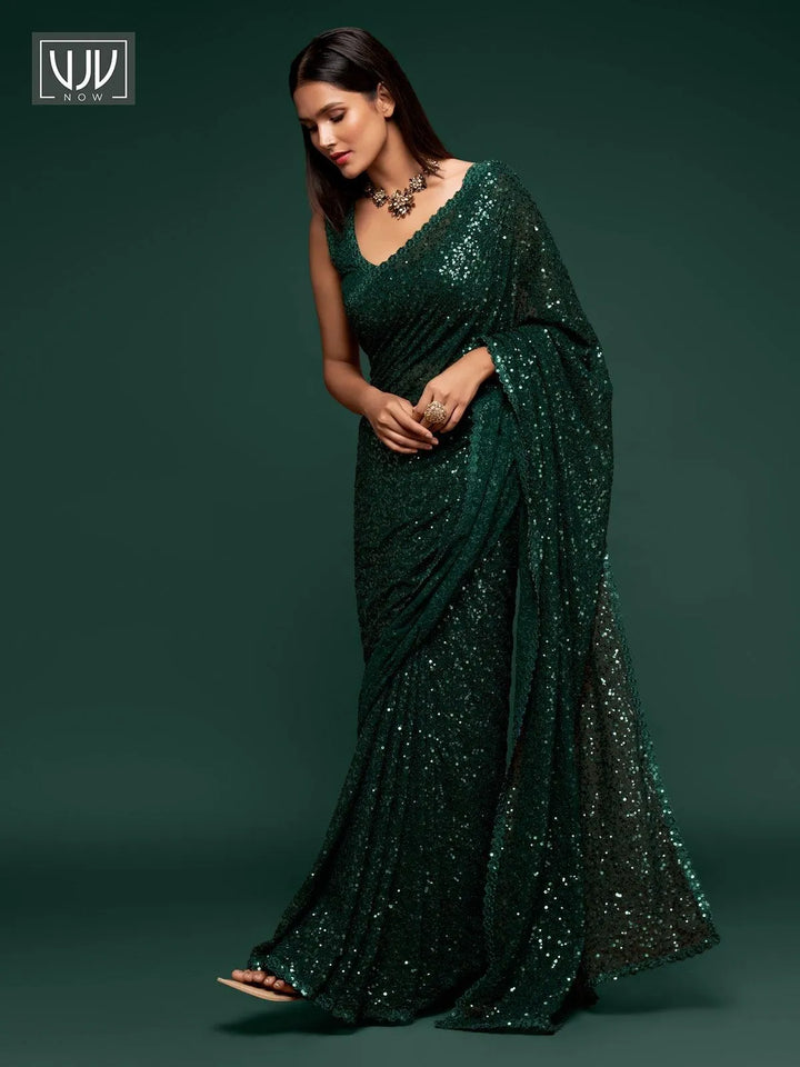 Alluring Green Color Georgette Designer Party Wear Saree - VJV Now