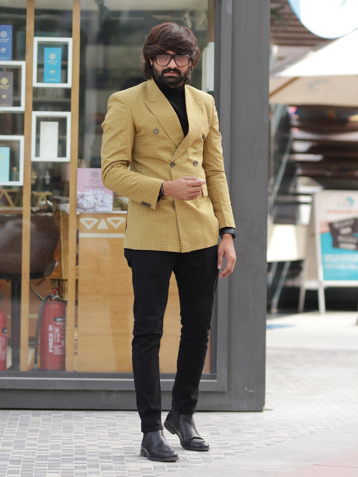 Amazing Mustard Color Men's Double Breasted Blazer - VJV Now