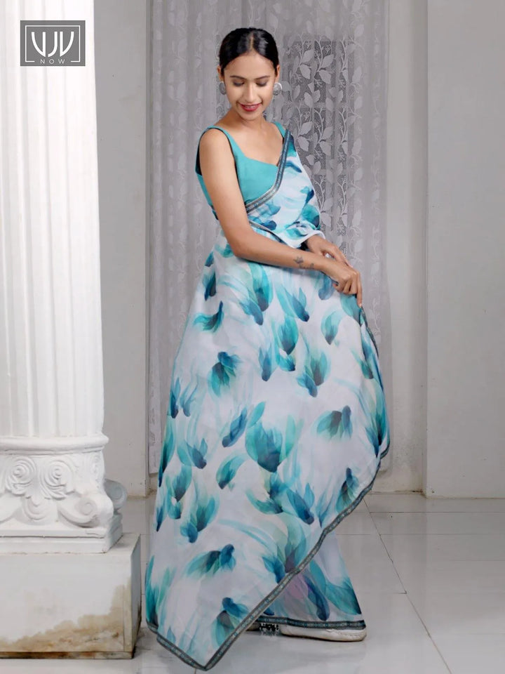 Amusing Off White Color Printed Organza Designer Saree - VJV Now