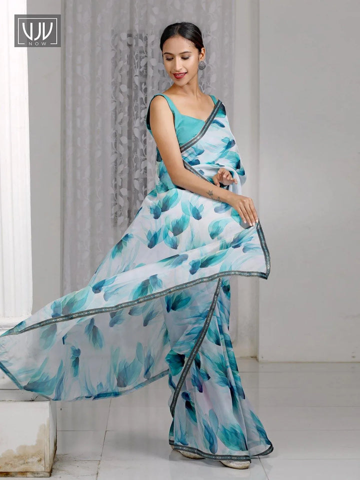 Amusing Off White Color Printed Organza Designer Saree - VJV Now