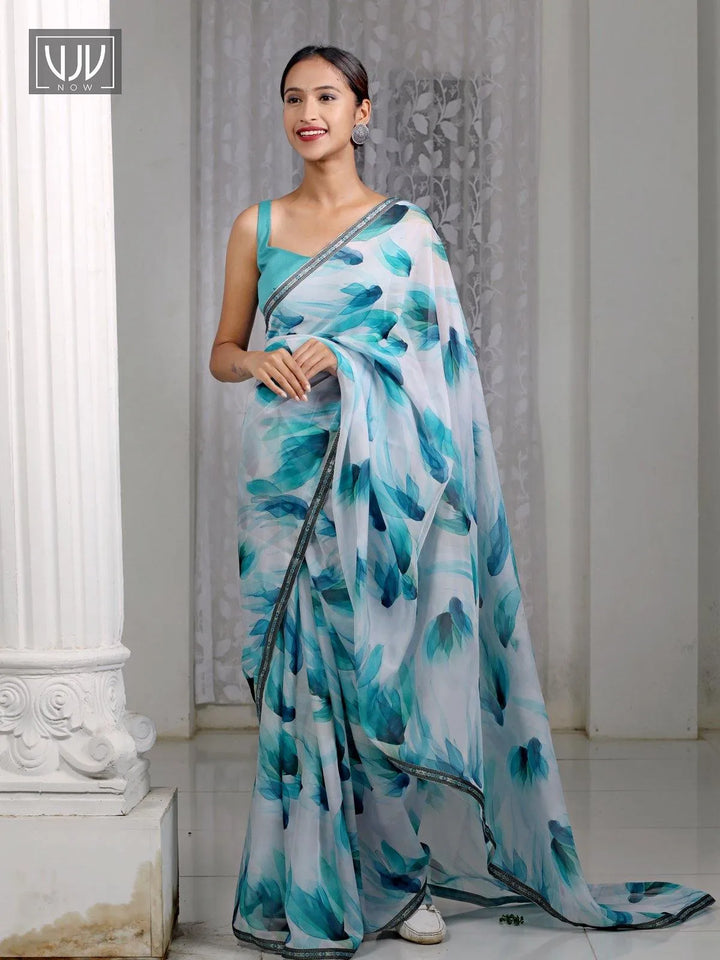 Amusing Off White Color Printed Organza Designer Saree - VJV Now