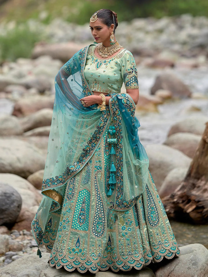 Aqua Green Heavy Embroidered Work Traditional Designer Wear Lehenga Choli - VJV Now