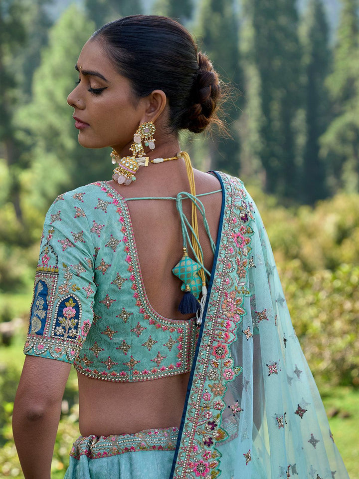 Aqua Green Heavy Embroidered Work Traditional Designer Wear Lehenga Choli - VJV Now
