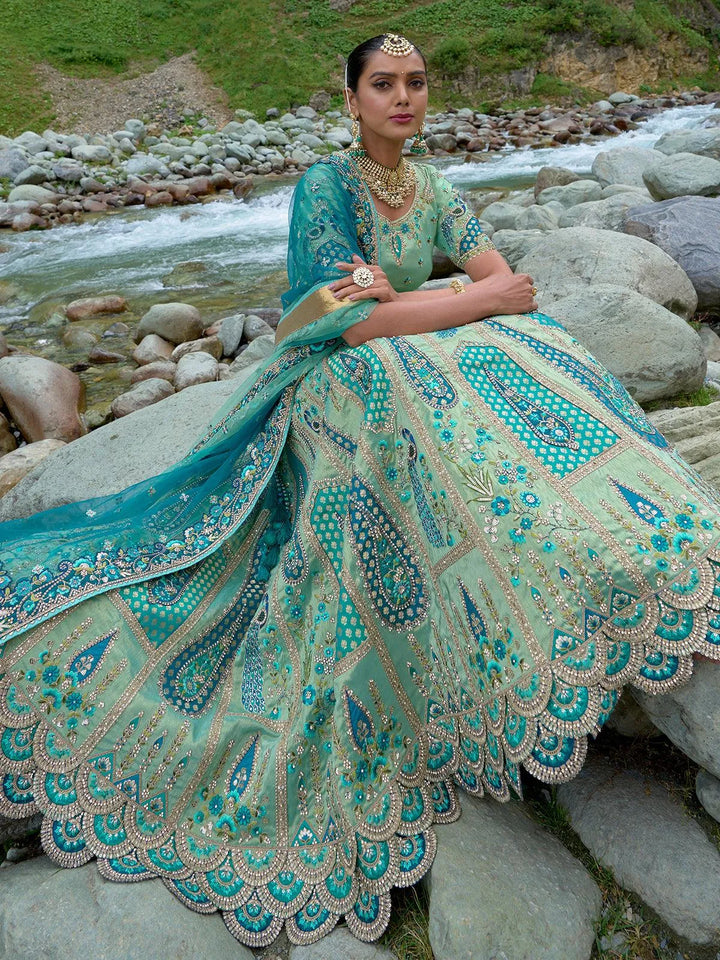 Aqua Green Heavy Embroidered Work Traditional Designer Wear Lehenga Choli - VJV Now