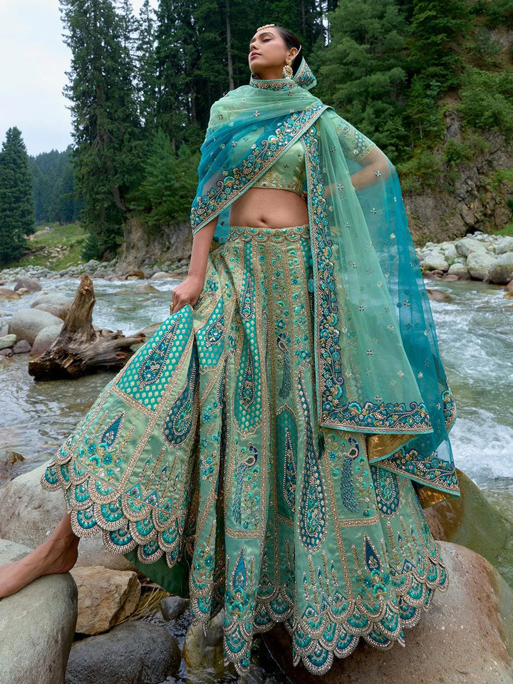 Aqua Green Heavy Embroidered Work Traditional Designer Wear Lehenga Choli - VJV Now