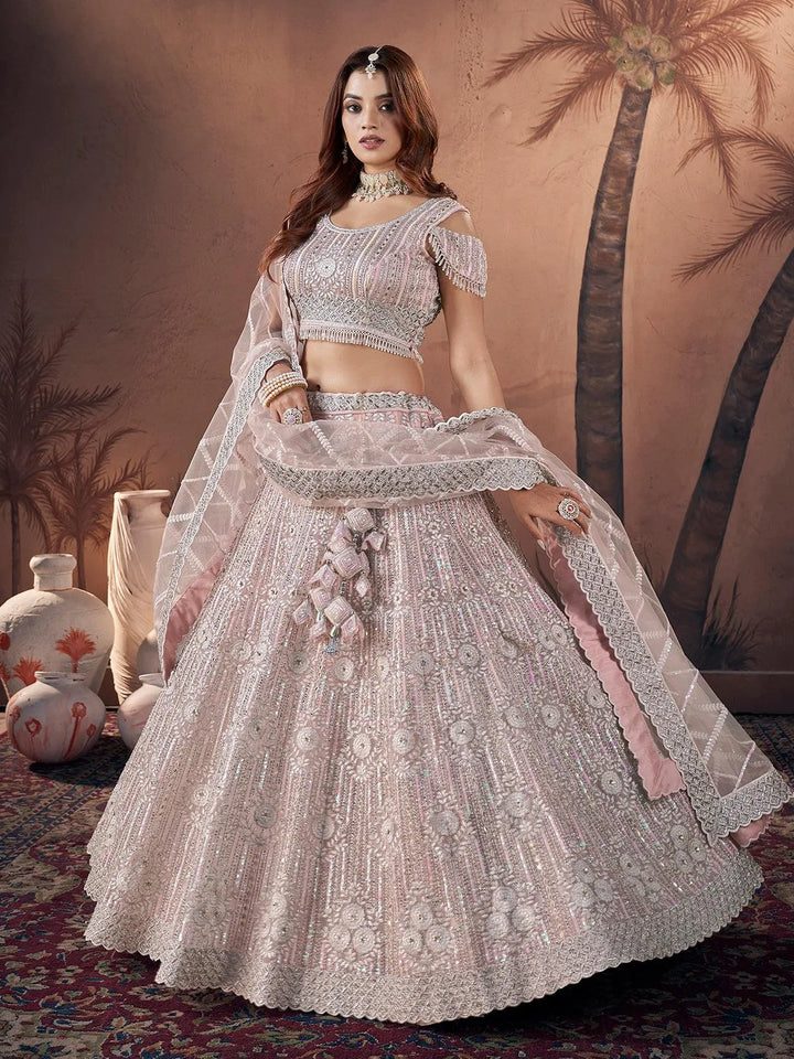 Baby Pink Lehenga Choli Set with Multi-Textured & Exquisite Zarkan weeding wear - VJV Now