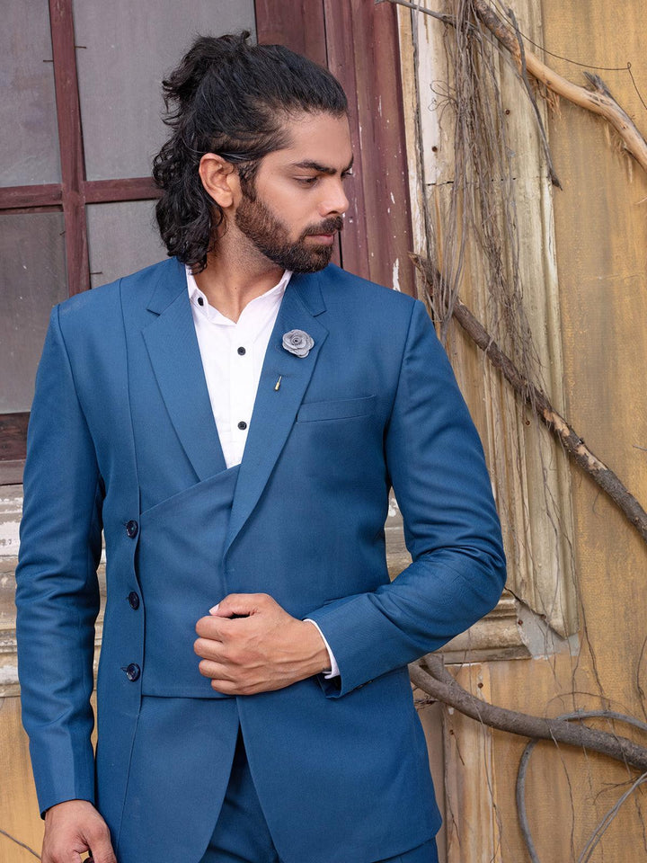 Beauteous Teal Blue Color Men's Double Breasted Designer Suit - VJV Now
