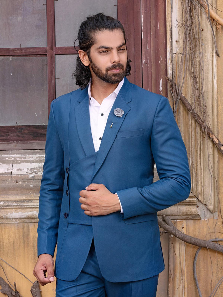Beauteous Teal Blue Color Men's Double Breasted Designer Suit - VJV Now