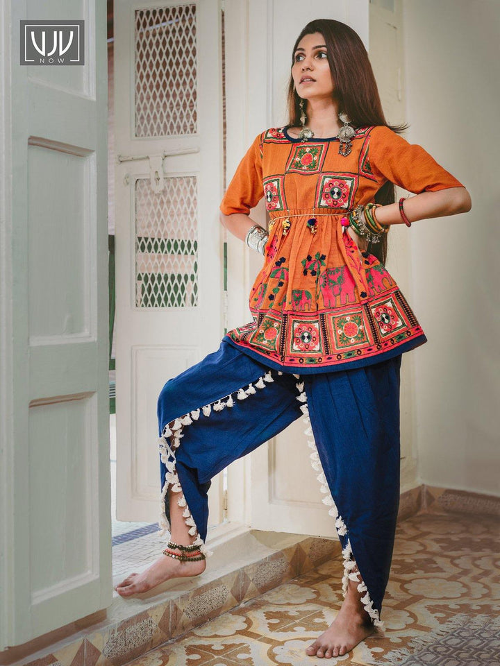Beguiling Orange Color Khadi Cotton Festive Wear Kedia Set - VJV Now