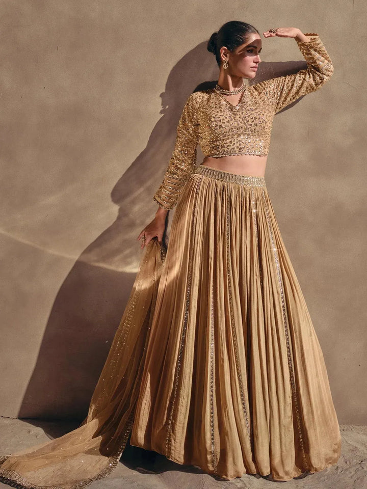 Beige Embroidered Umbrella Lehenga Choli Wedding Wear - VJV Now