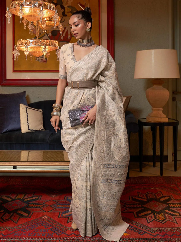 Beige Woven Kashmiri Cotton Silk Saree - VJV Now