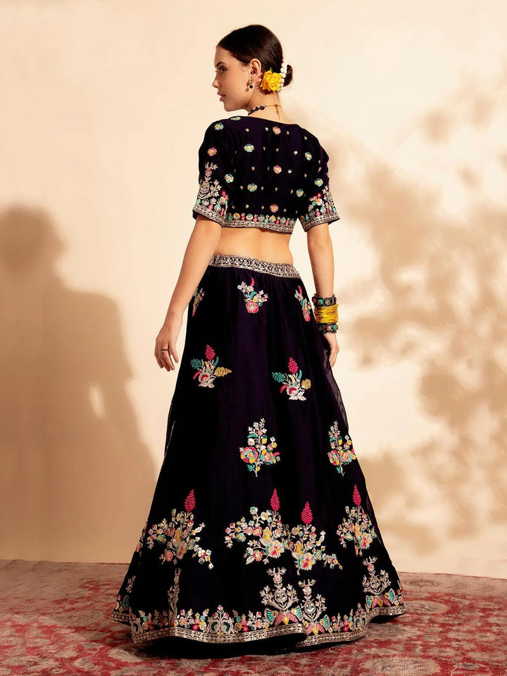 Bewitching Dark Purple Bridal Lehenga Choli with Handcrafted for Your Wedding Day - VJV Now