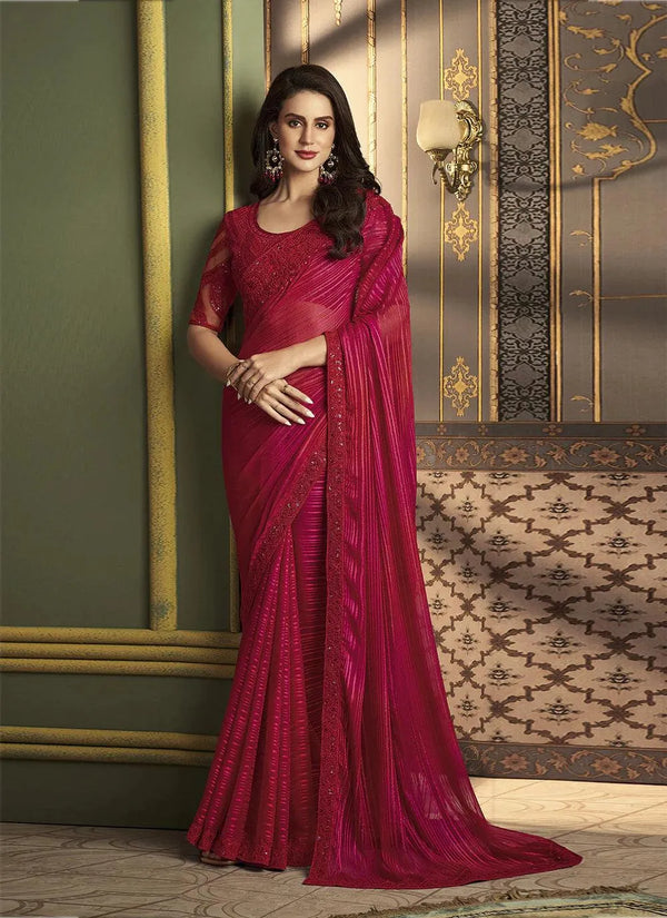 bewitching maroon silk sequin work party wear saree - VJV Now