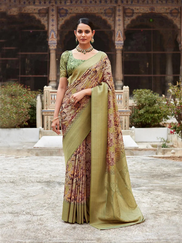 Bewitching Mehandi Banarasi Crape Silk Saree for All Occasions - VJV Now