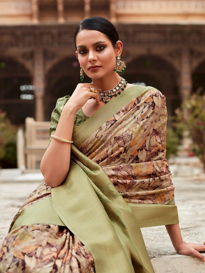 Bewitching Mehandi Banarasi Crape Silk Saree for All Occasions - VJV Now