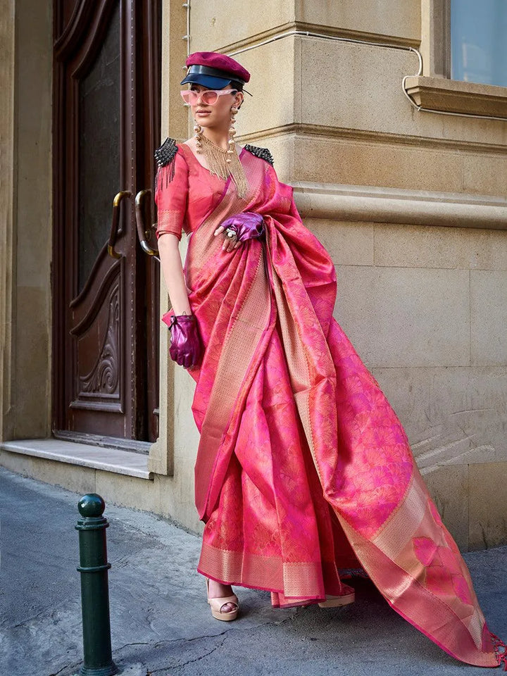 Bewitching Pink Organza Weaving Festive Wear Saree - VJV Now