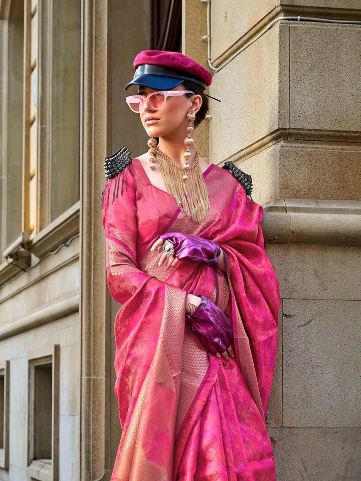 Bewitching Pink Organza Weaving Festive Wear Saree - VJV Now