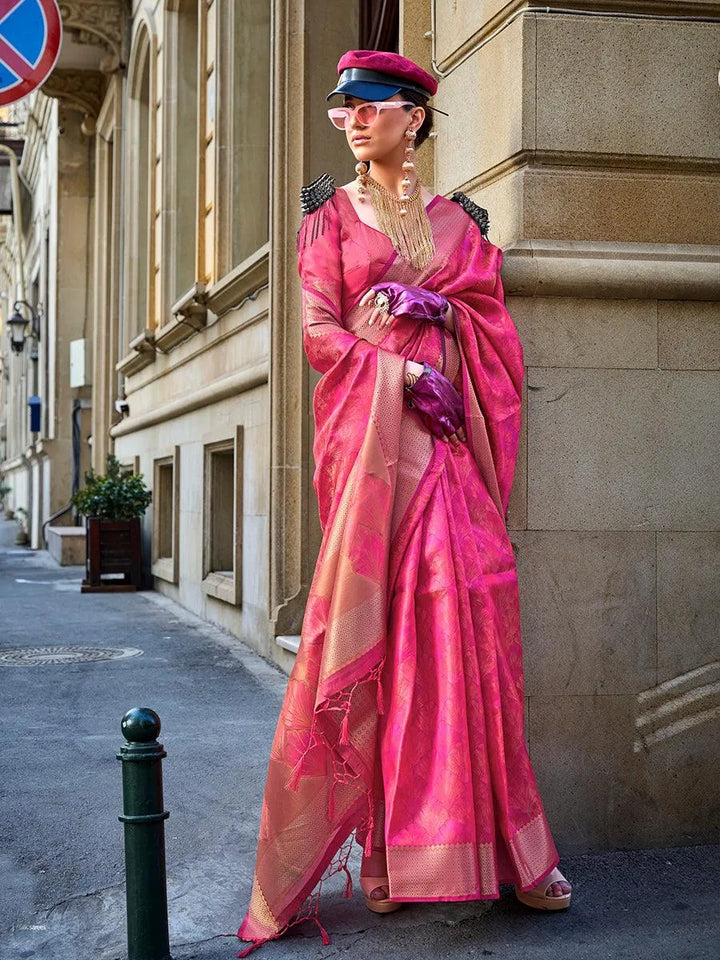 Bewitching Pink Organza Weaving Festive Wear Saree - VJV Now