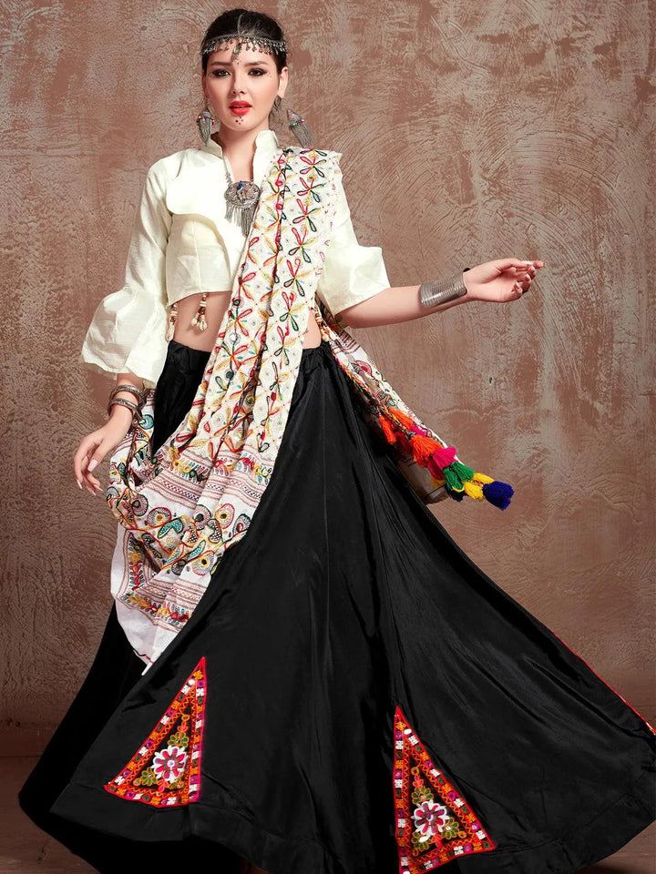 Black And White Silk Mirror Work Navratri Lehenga Choli - VJV Now