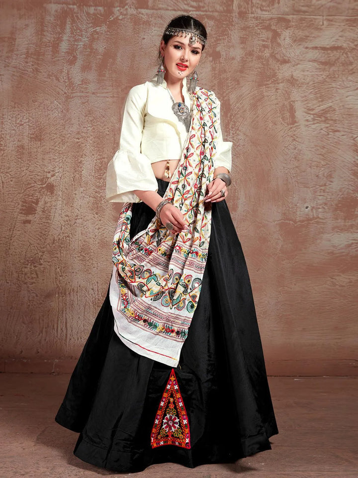 Black And White Silk Mirror Work Navratri Lehenga Choli - VJV Now