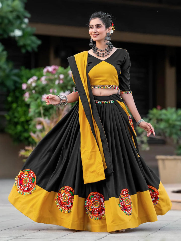 Black & Yellow Navratri Lehenga Choli With Mirror Work for Garba Nights - VJV Now