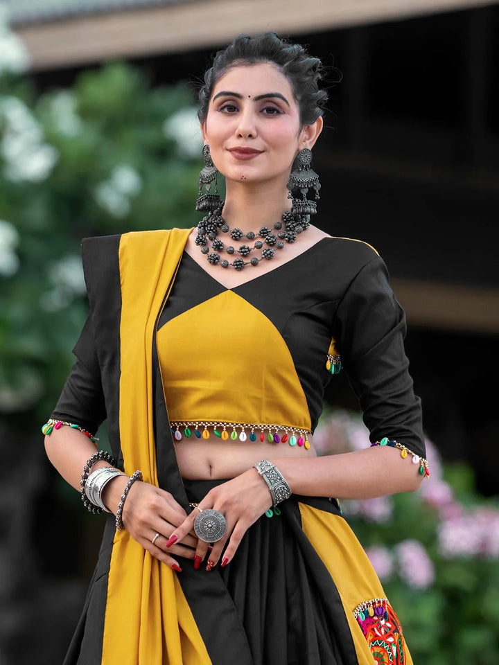 Black & Yellow Navratri Lehenga Choli With Mirror Work for Garba Nights - VJV Now