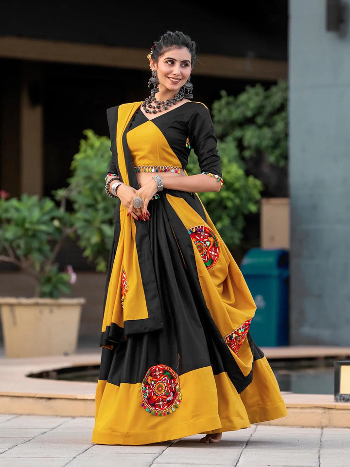 Black & Yellow Navratri Lehenga Choli With Mirror Work for Garba Nights - VJV Now