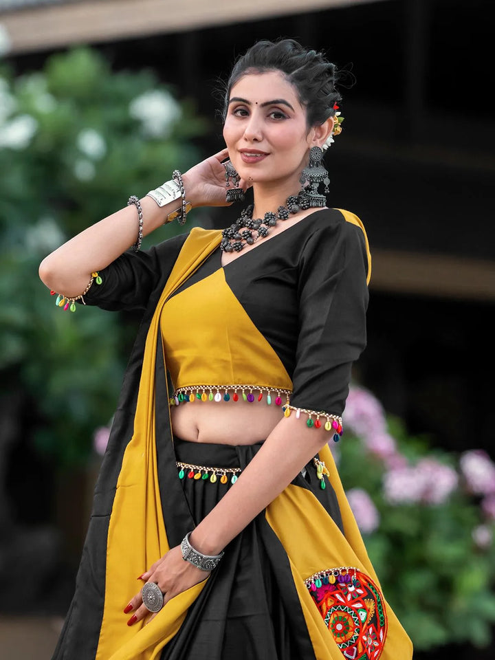 Black & Yellow Navratri Lehenga Choli With Mirror Work for Garba Nights - VJV Now