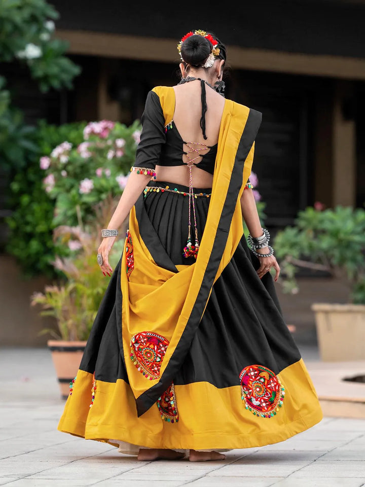 Black & Yellow Navratri Lehenga Choli With Mirror Work for Garba Nights - VJV Now