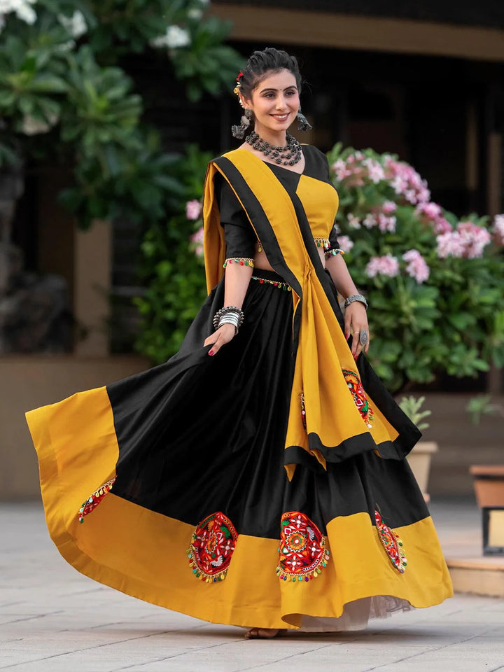 Black & Yellow Navratri Lehenga Choli With Mirror Work for Garba Nights - VJV Now