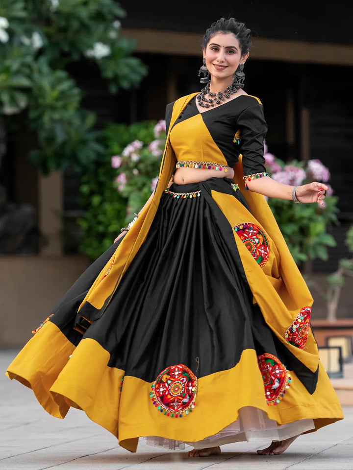 Black & Yellow Navratri Lehenga Choli With Mirror Work for Garba Nights - VJV Now