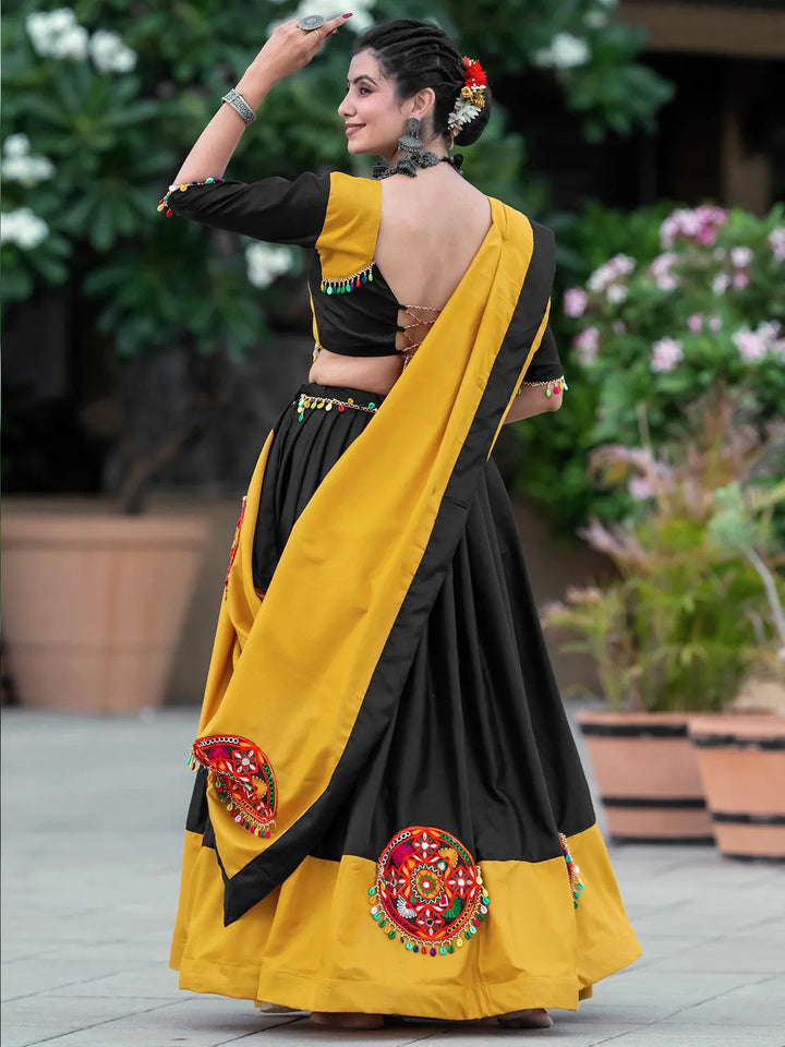 Black & Yellow Navratri Lehenga Choli With Mirror Work for Garba Nights - VJV Now