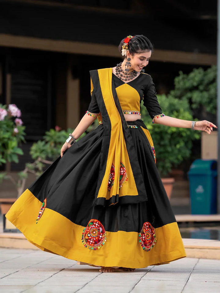 Black & Yellow Navratri Lehenga Choli With Mirror Work for Garba Nights - VJV Now