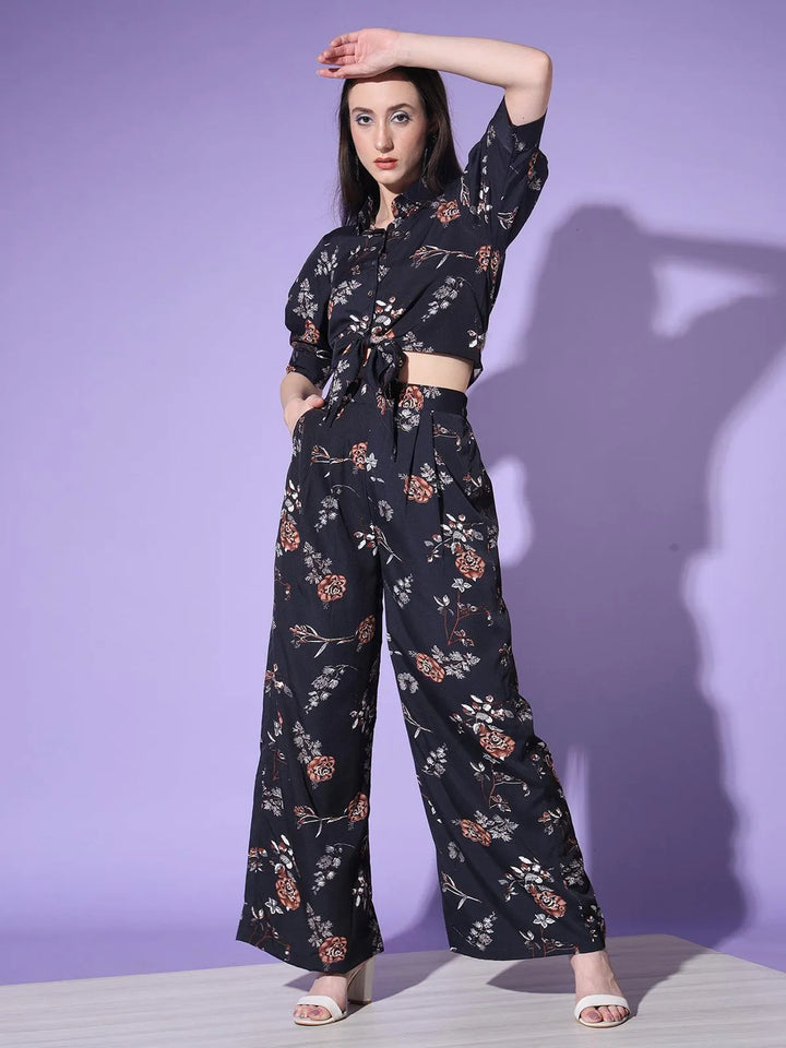 Black Beautiful Floral Printed Top Palazzos Set - VJV Now