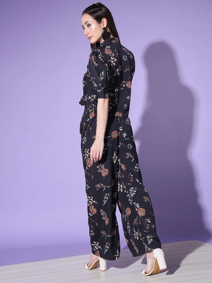 Black Beautiful Floral Printed Top Palazzos Set - VJV Now