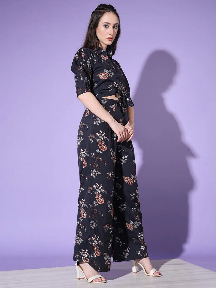 Black Beautiful Floral Printed Top Palazzos Set - VJV Now